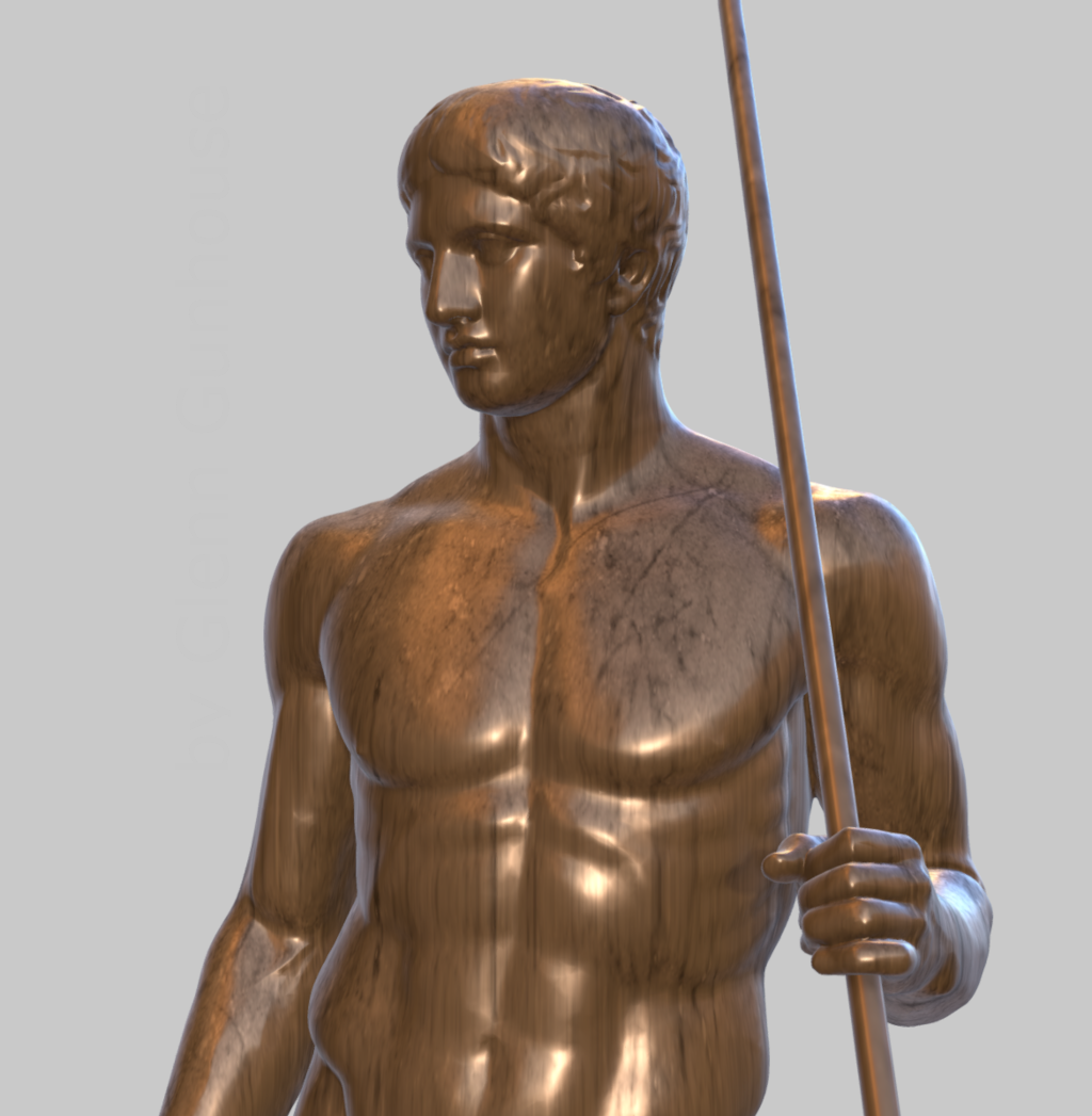 The Doryphoros, digitally reconstructed in bronze, detail.