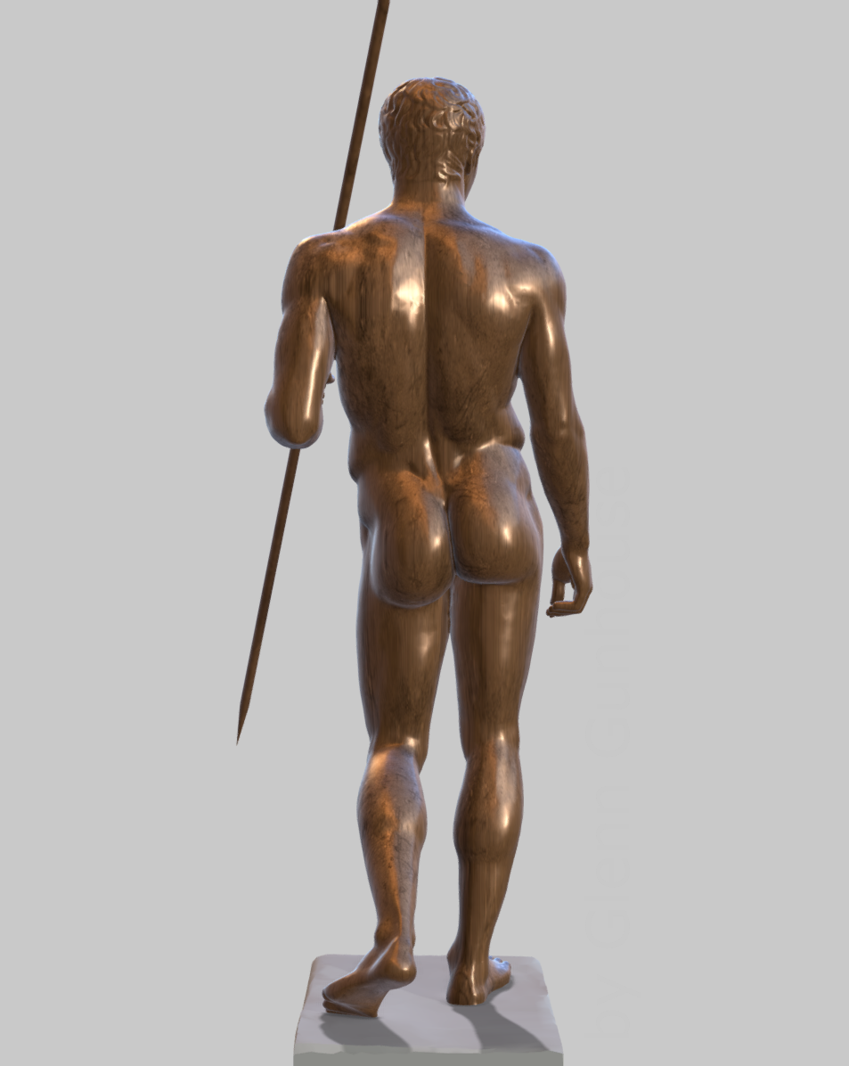 The Doryphoros, digitally reconstructed in bronze, view from the back.