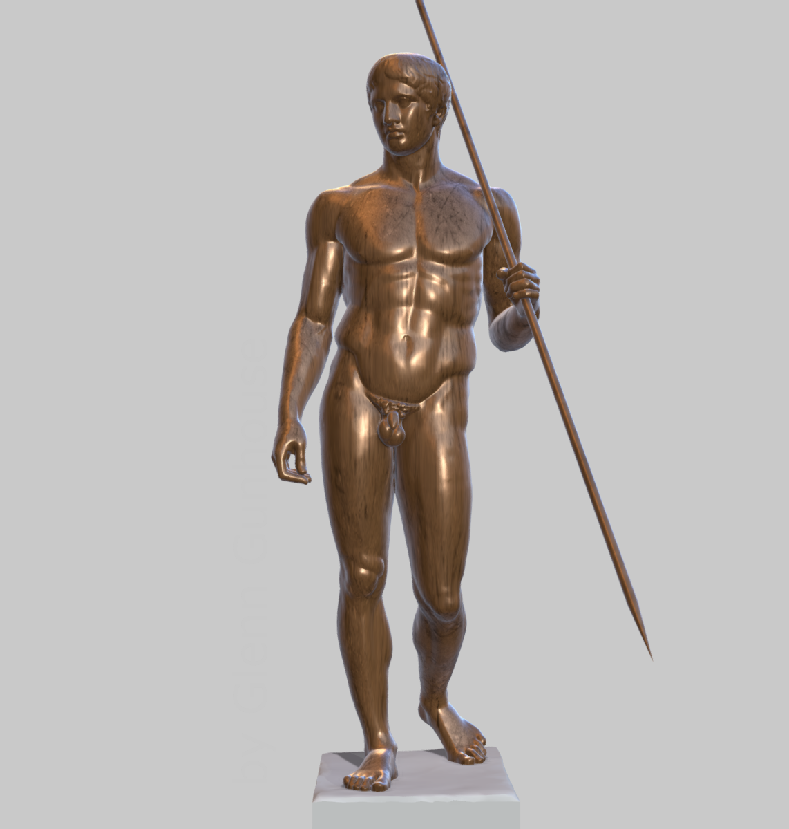 The Doryphoros, digitally reconstructed in bronze, view from the front.