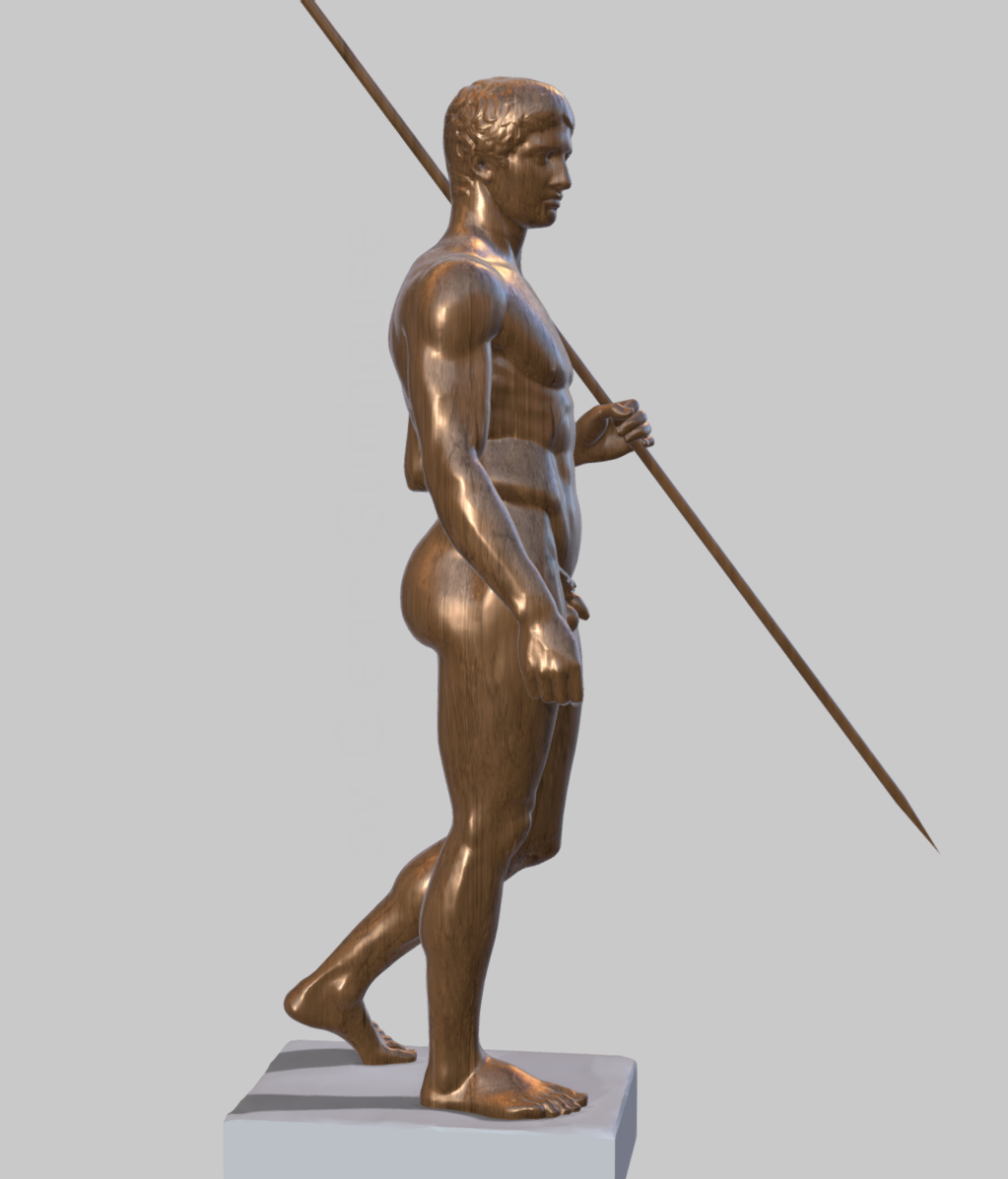 The Doryphoros, digitally reconstructed in bronze, view from the left.